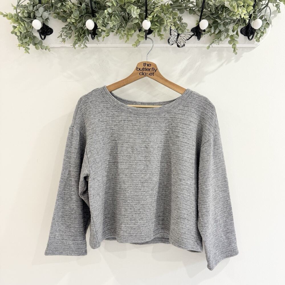 Sam & Lavi Grey Textured Ribbed Cropped Sweater XS Boxy Lagenlook ZZ